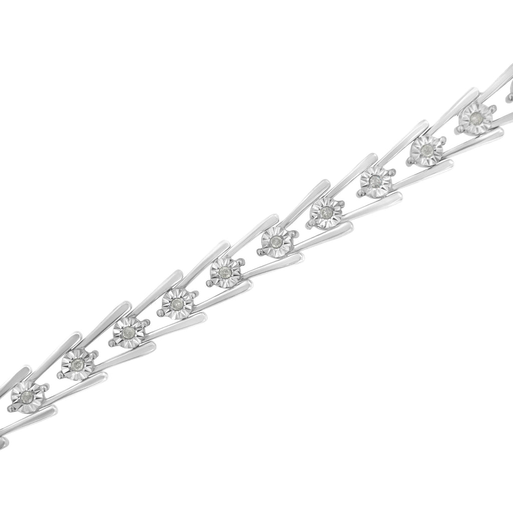 .925 Sterling Silver 1/4 cttw Miracle Set Diamond Sleek and Open "V"Bracelet