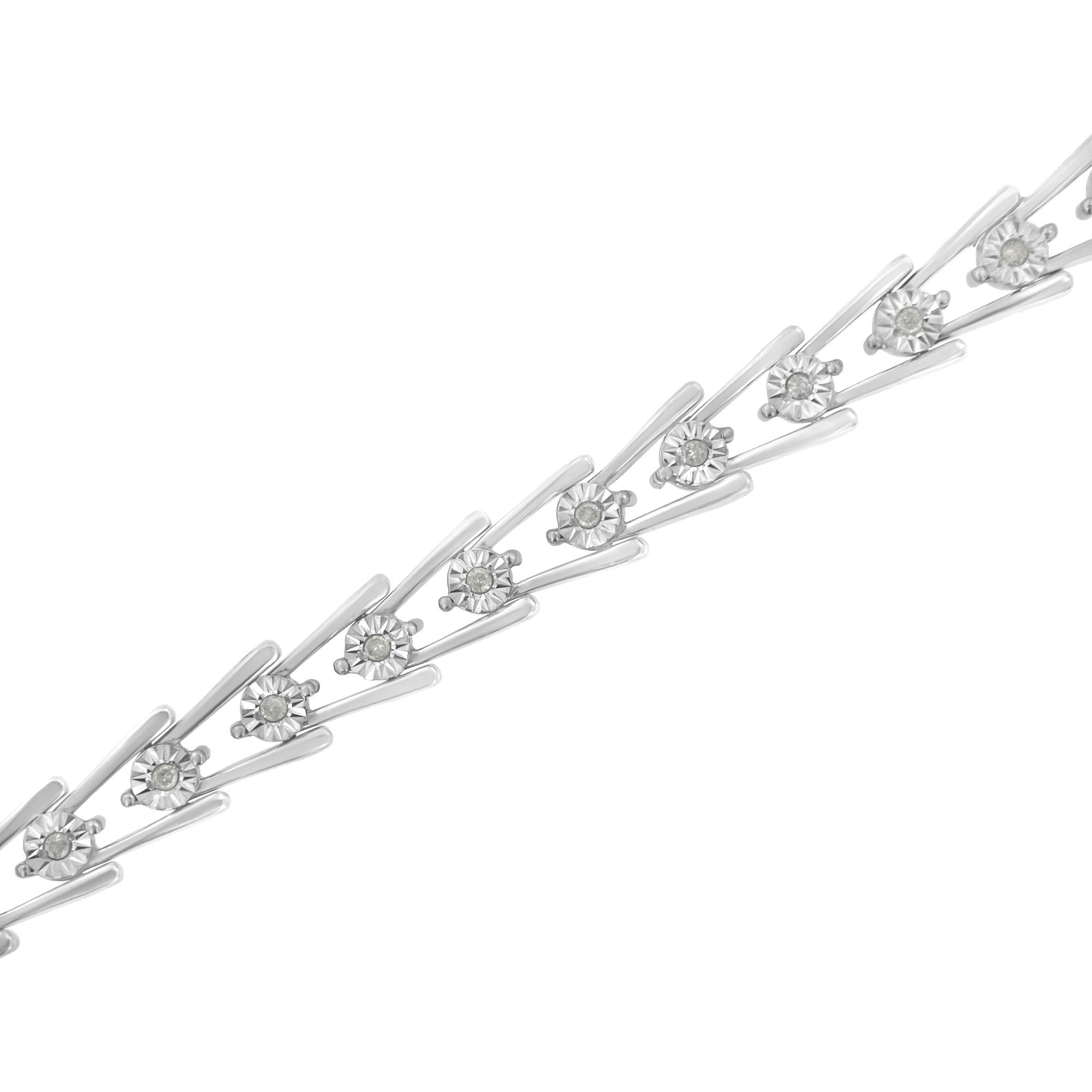 .925 Sterling Silver 1/4 cttw Miracle Set Diamond Sleek and Open "V"Bracelet