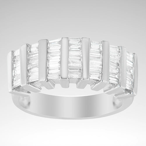 Baguette-Cut Diamond Multi-Row Wedding Ring, .925 Sterling Silver 1.0 cttw