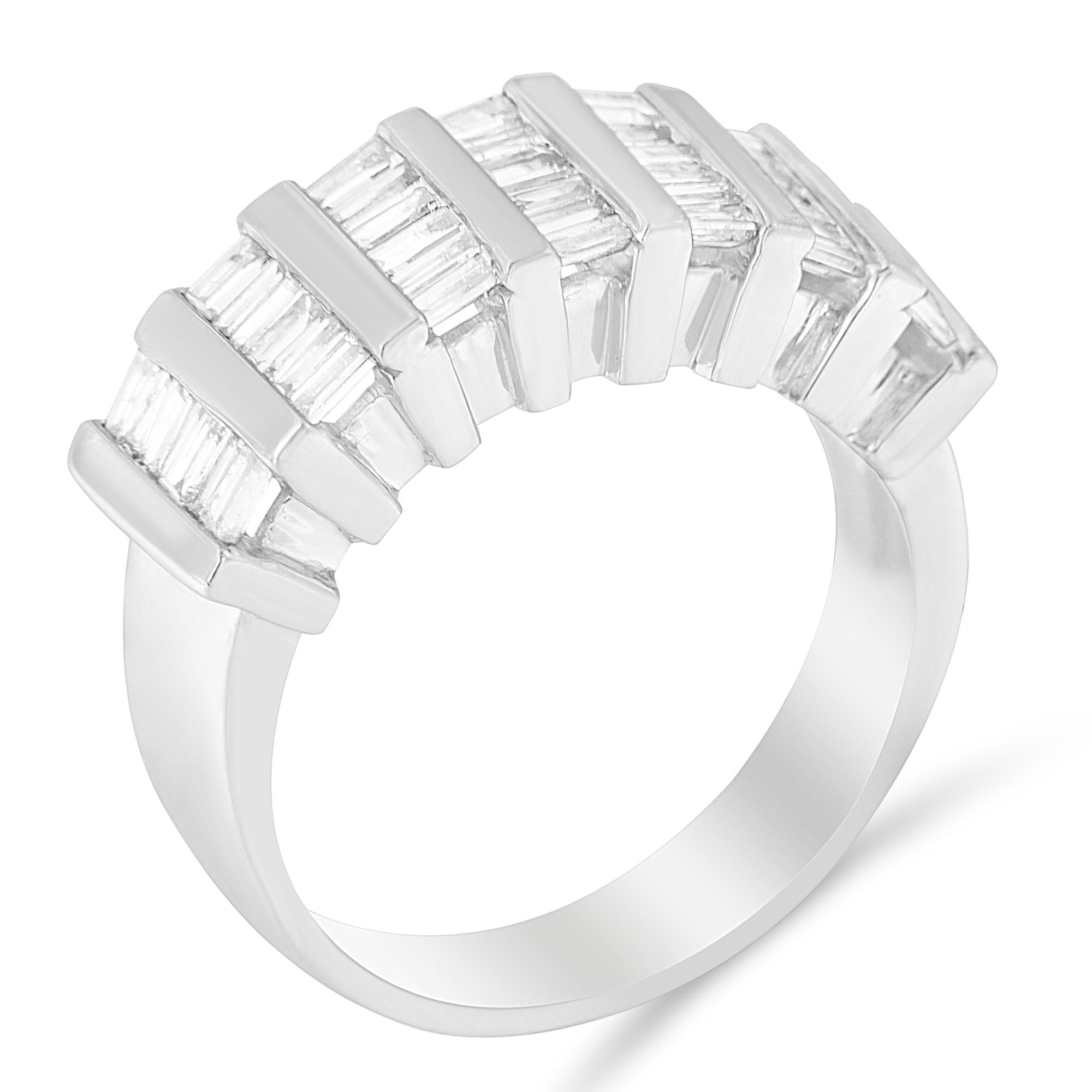 Baguette-Cut Diamond Multi-Row Wedding Ring, .925 Sterling Silver 1.0 cttw