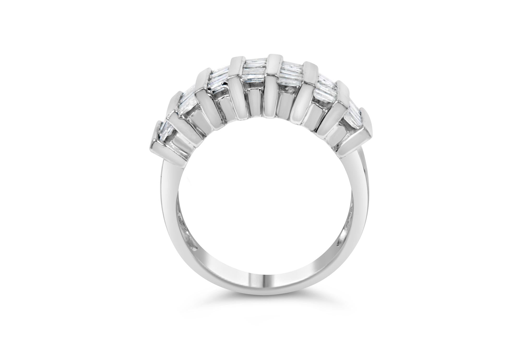 Baguette-Cut Diamond Multi-Row Wedding Ring, .925 Sterling Silver 1.0 cttw