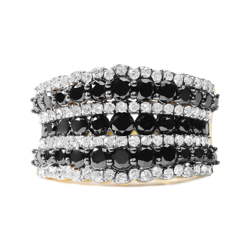 Black & White Diamond Multi-Row Band Ring – 14K Yellow Gold Plated Sterling Silver, 1 3/4 cttw