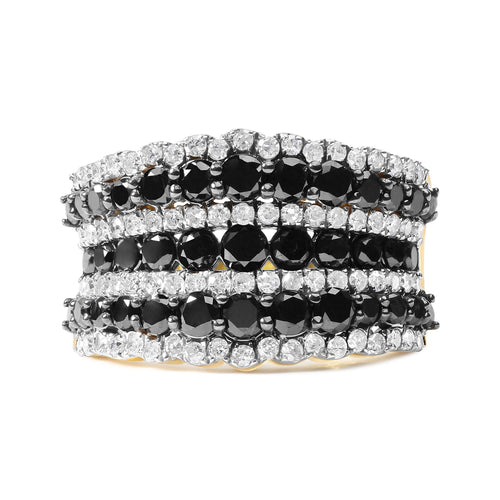 Black & White Diamond Multi-Row Band Ring – 14K Yellow Gold Plated Sterling Silver, 1 3/4 cttw