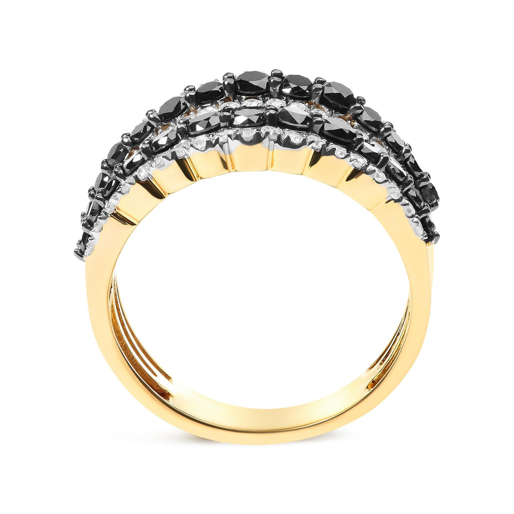Black & White Diamond Multi-Row Band Ring – 14K Yellow Gold Plated Sterling Silver, 1 3/4 cttw