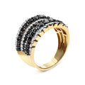 Black & White Diamond Multi-Row Band Ring – 14K Yellow Gold Plated Sterling Silver, 1 3/4 cttw
