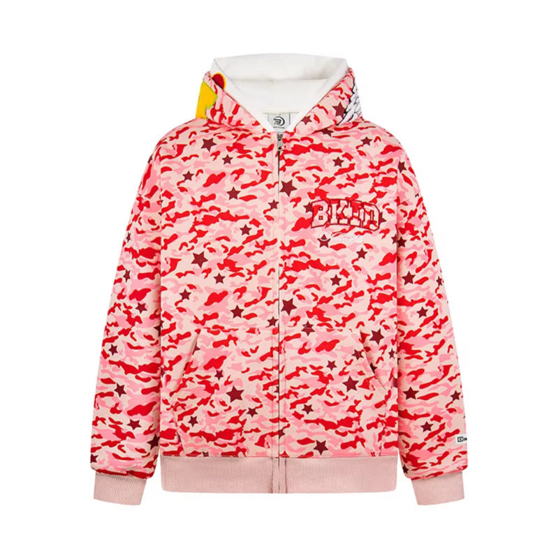 Casual Embroidered Zip Hoodie
