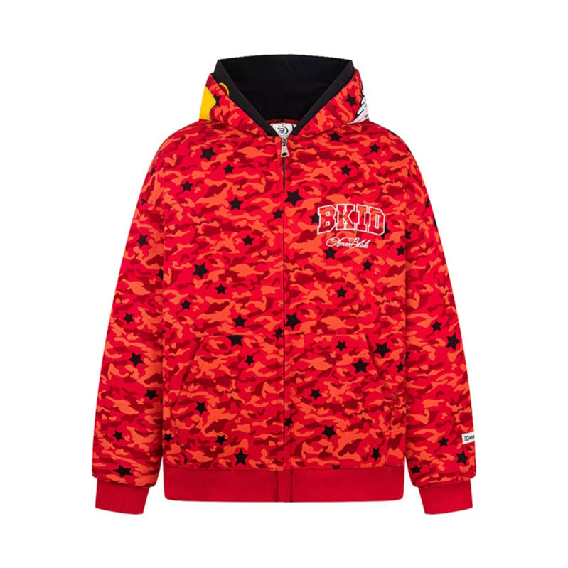 Casual Embroidered Zip Hoodie