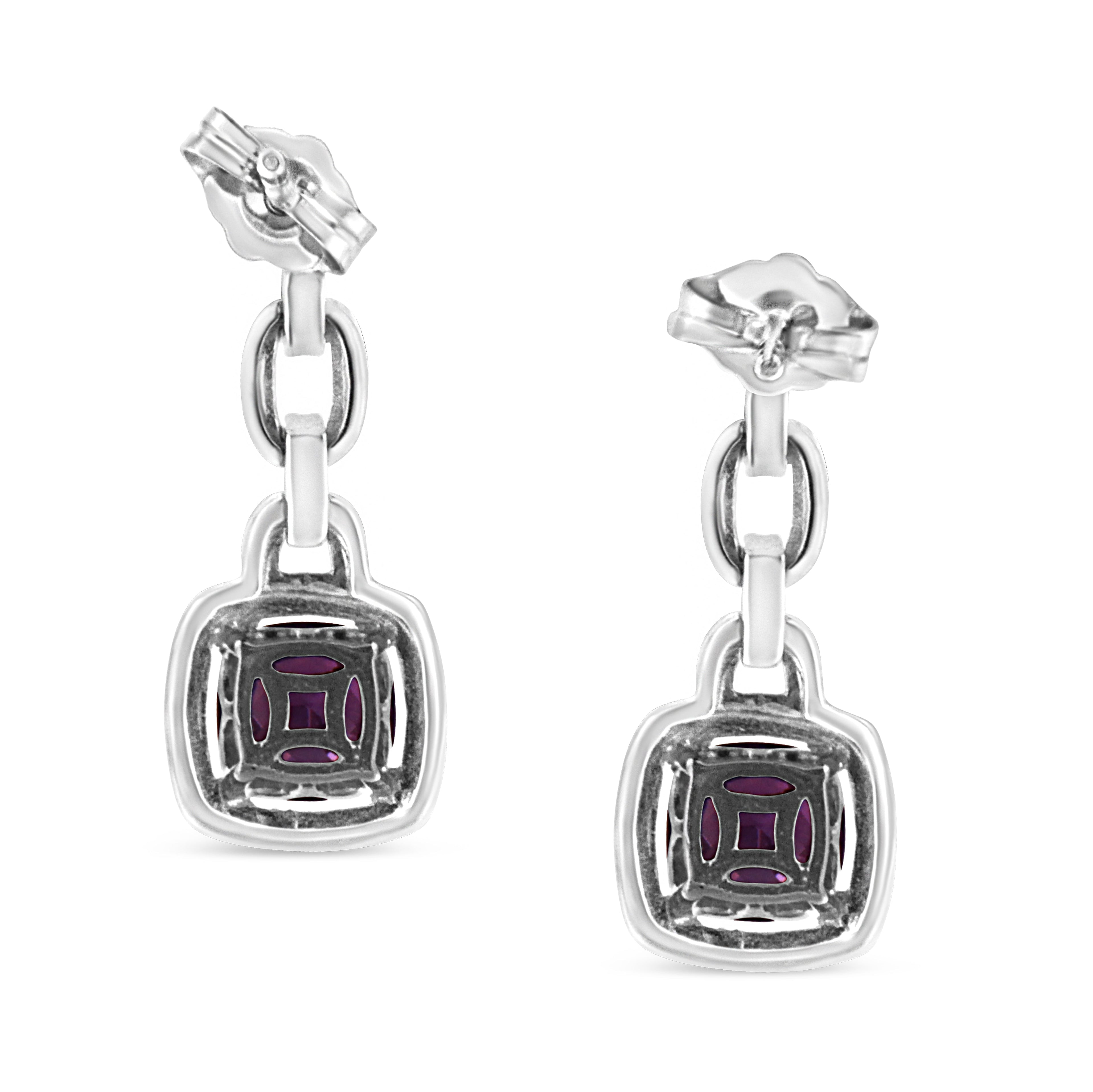 Cushion-Cut Natural Amethyst Earrings, .925 Sterling Silver, Diamond Accents