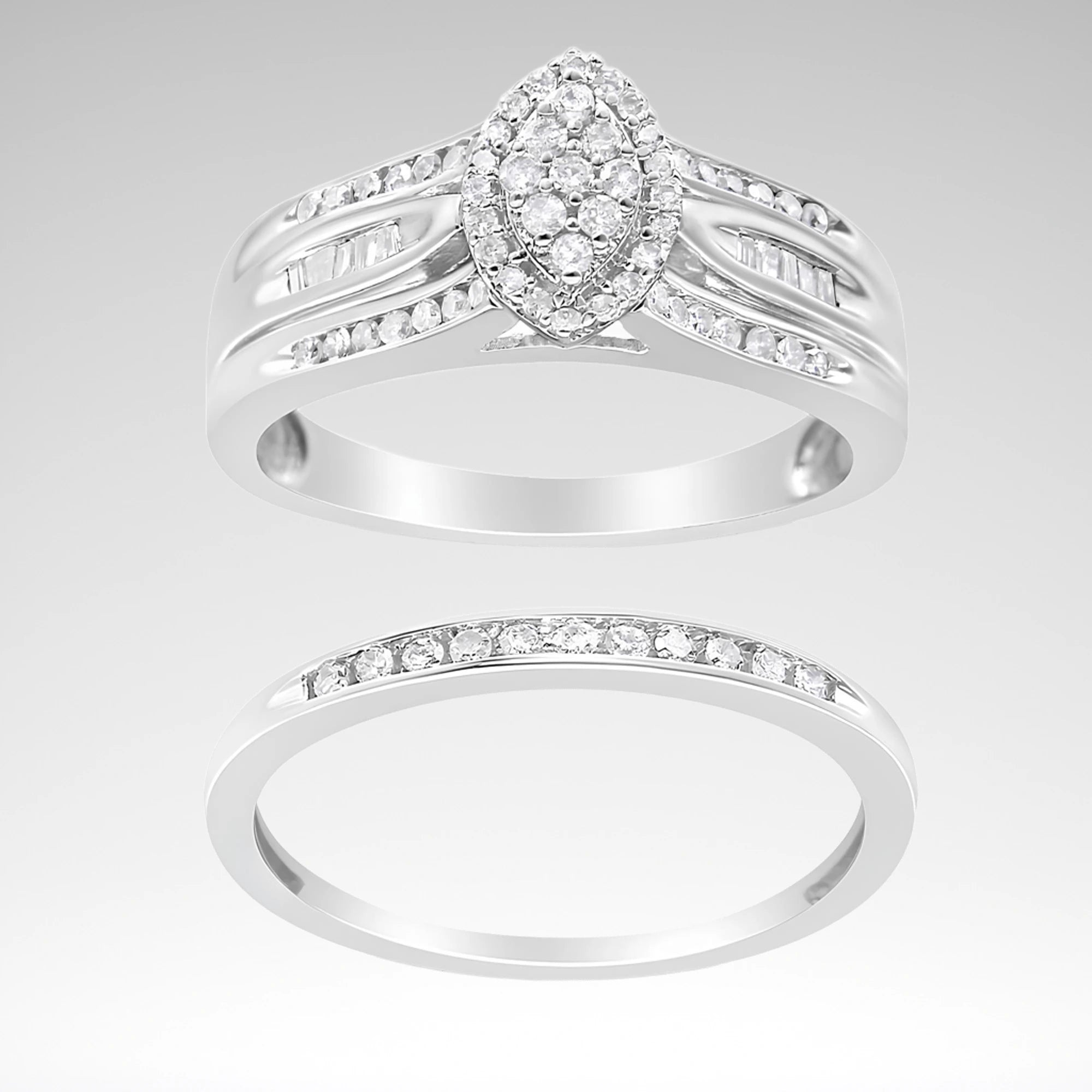 Diamond Bridal Set, .925 Sterling Silver, 1/2 cttw