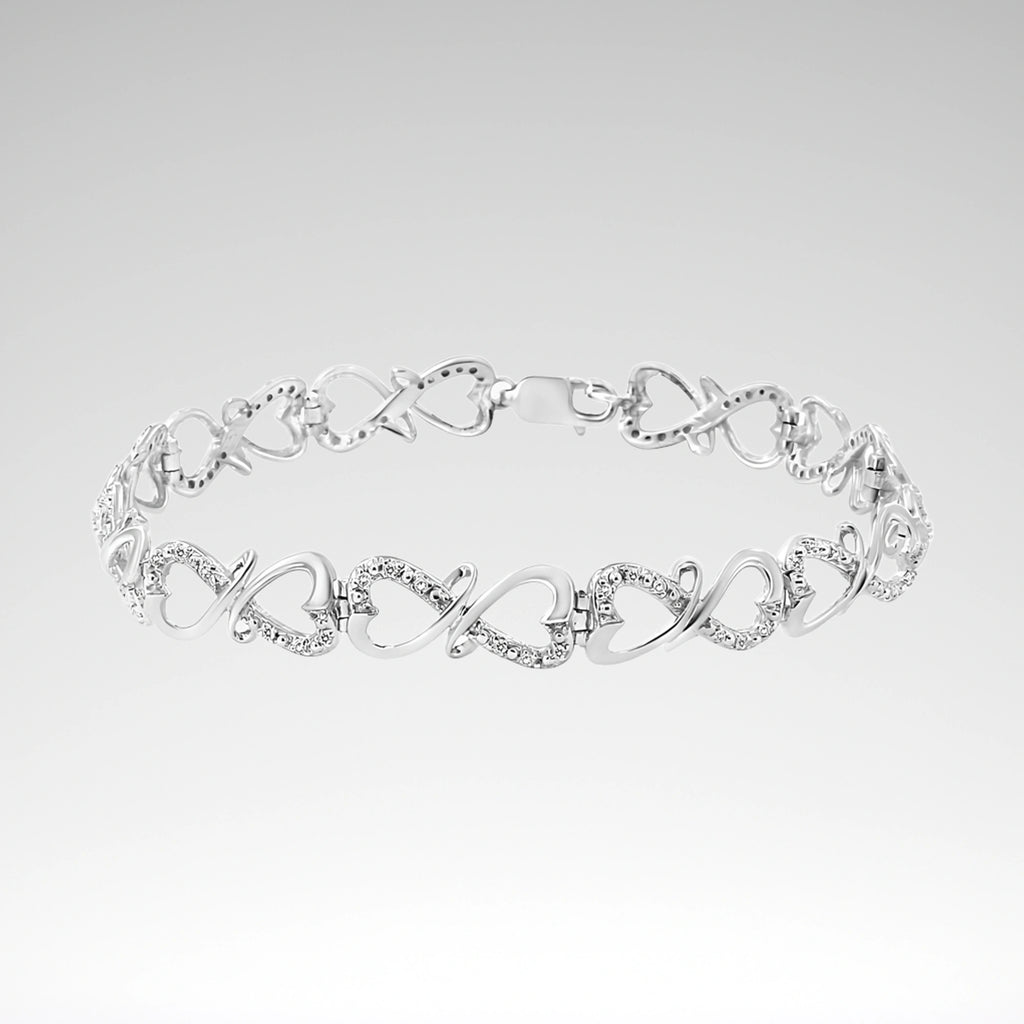 Diamond Double Heart Bracelet, .925 Sterling Silver, 7.25"