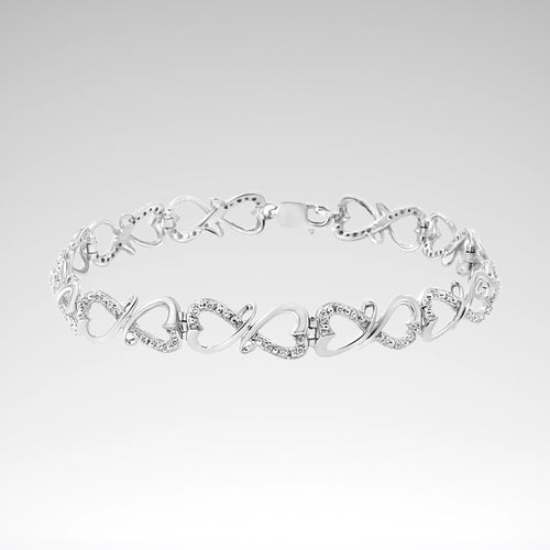 Diamond Double Heart Bracelet, .925 Sterling Silver, 7.25"
