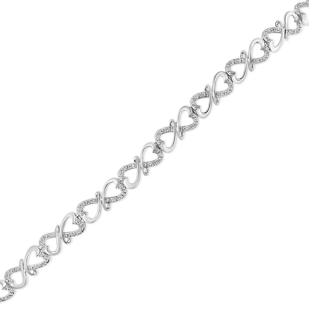 Diamond Double Heart Bracelet, .925 Sterling Silver, 7.25"