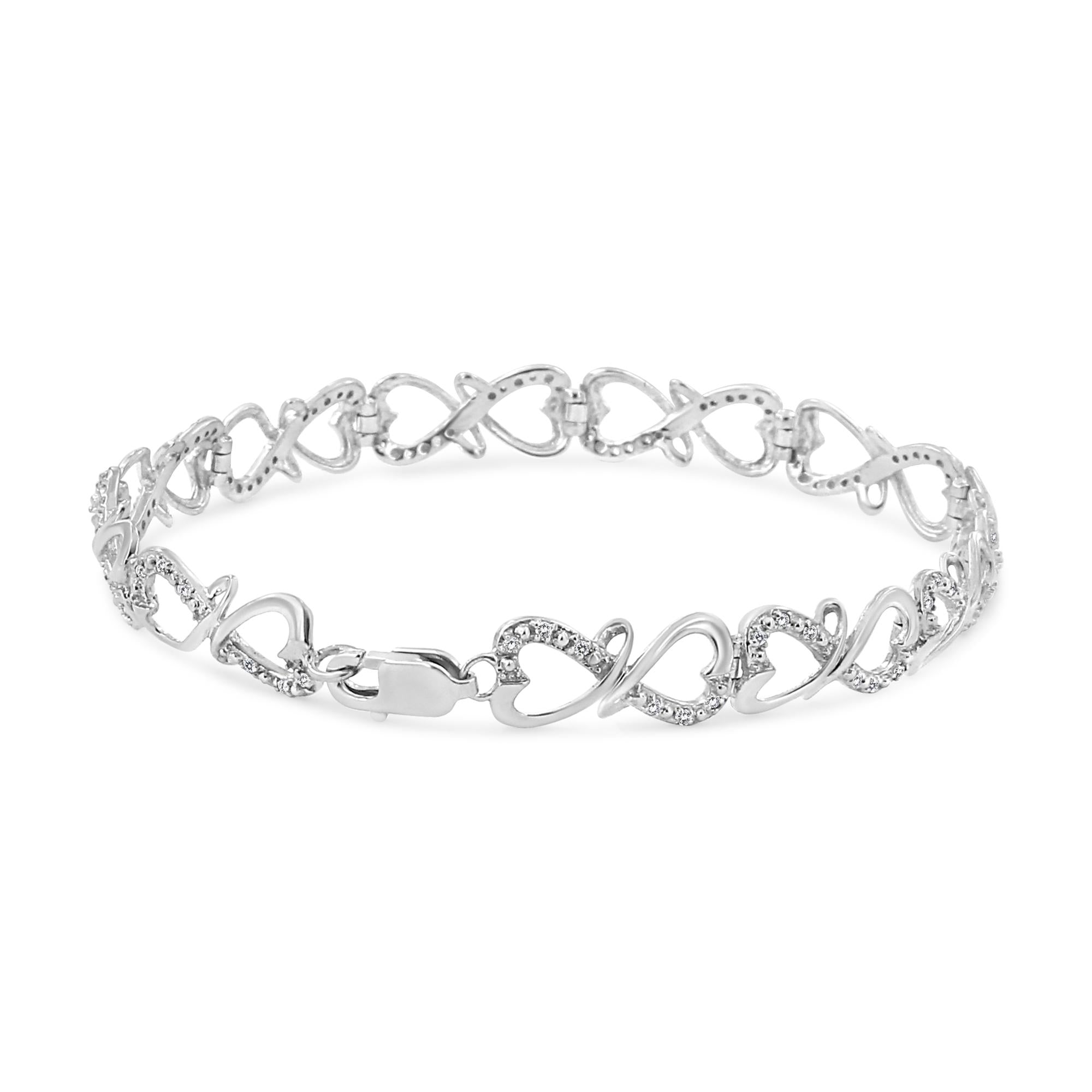 Diamond Double Heart Bracelet, .925 Sterling Silver, 7.25"