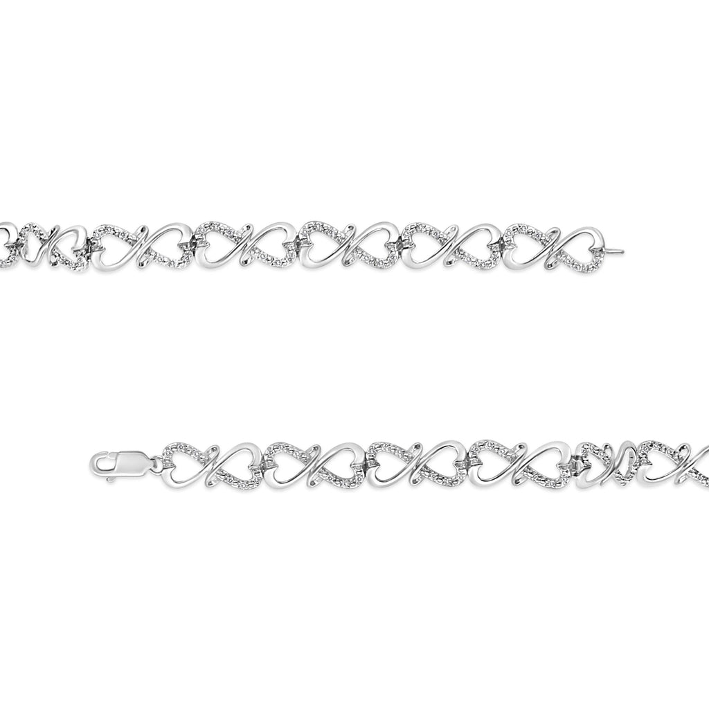 Diamond Double Heart Bracelet, .925 Sterling Silver, 7.25"