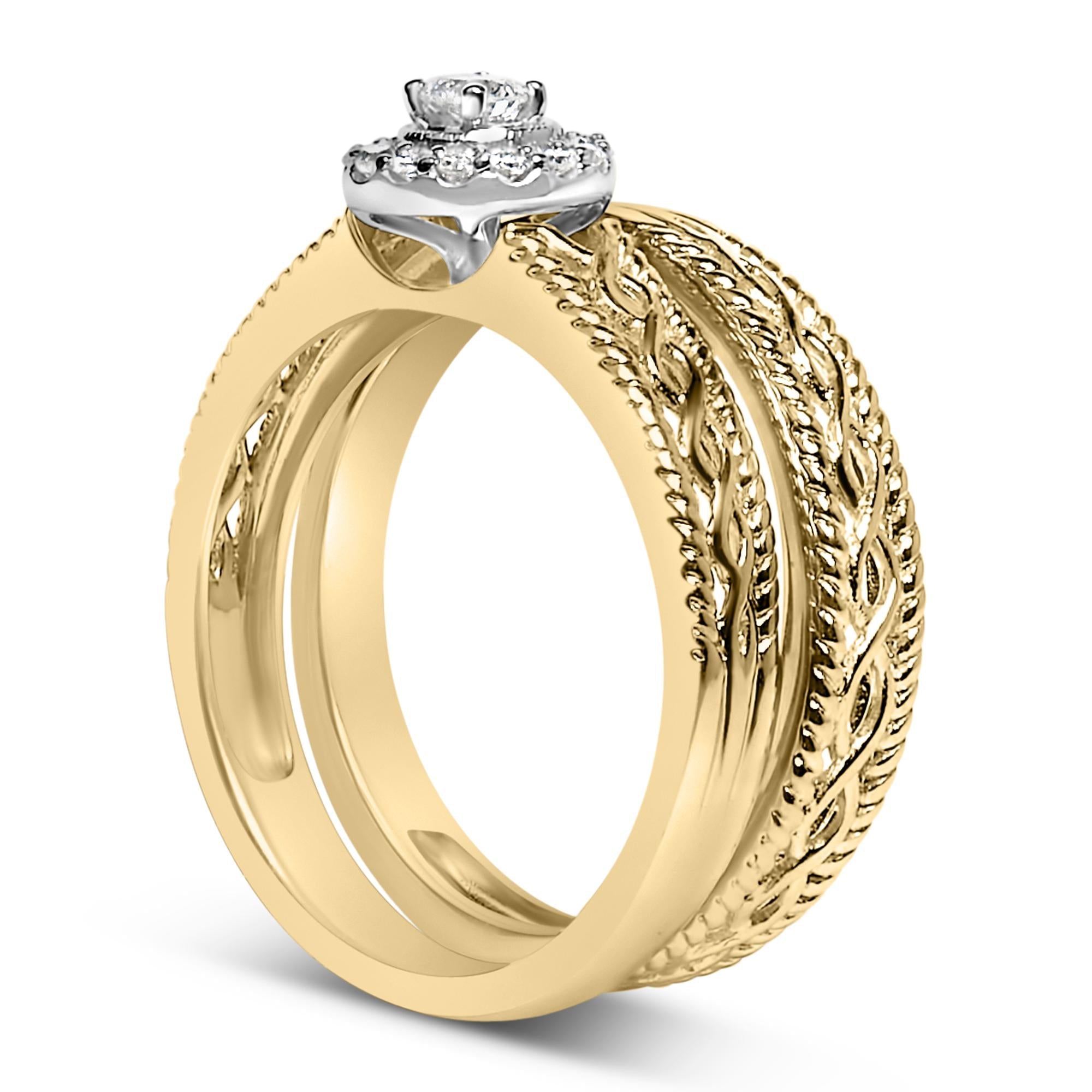 Diamond Halo Engagement Ring Band Set, 14K Yellow Gold Plated .925 Sterling Silver, 1/5 cttw