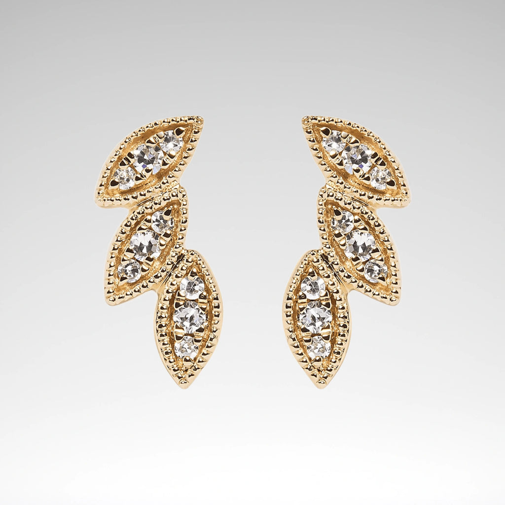 Diamond Triple Leaf Earrings, 10K Yellow Gold, 1/10 cttw