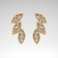 Diamond Triple Leaf Earrings, 10K Yellow Gold, 1/10 cttw