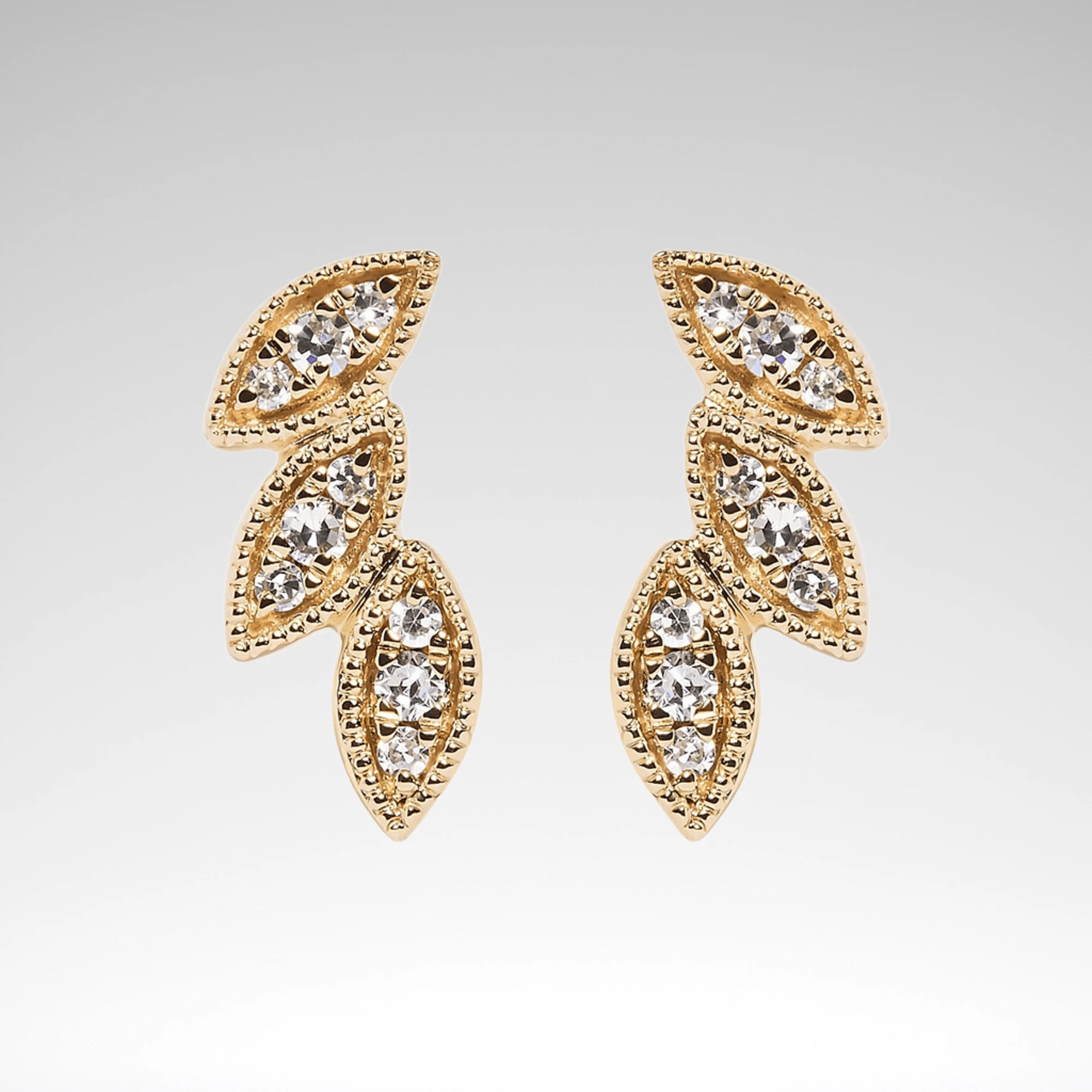 Diamond Triple Leaf Earrings, 10K Yellow Gold, 1/10 cttw