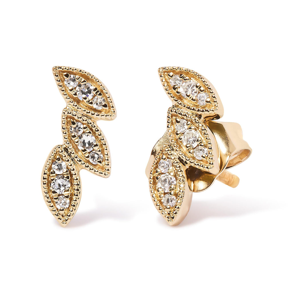 Diamond Triple Leaf Earrings, 10K Yellow Gold, 1/10 cttw