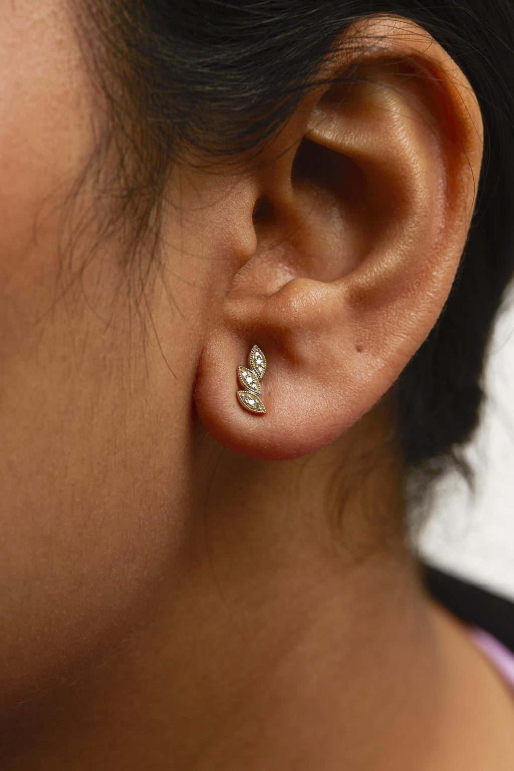 Diamond Triple Leaf Earrings, 10K Yellow Gold, 1/10 cttw