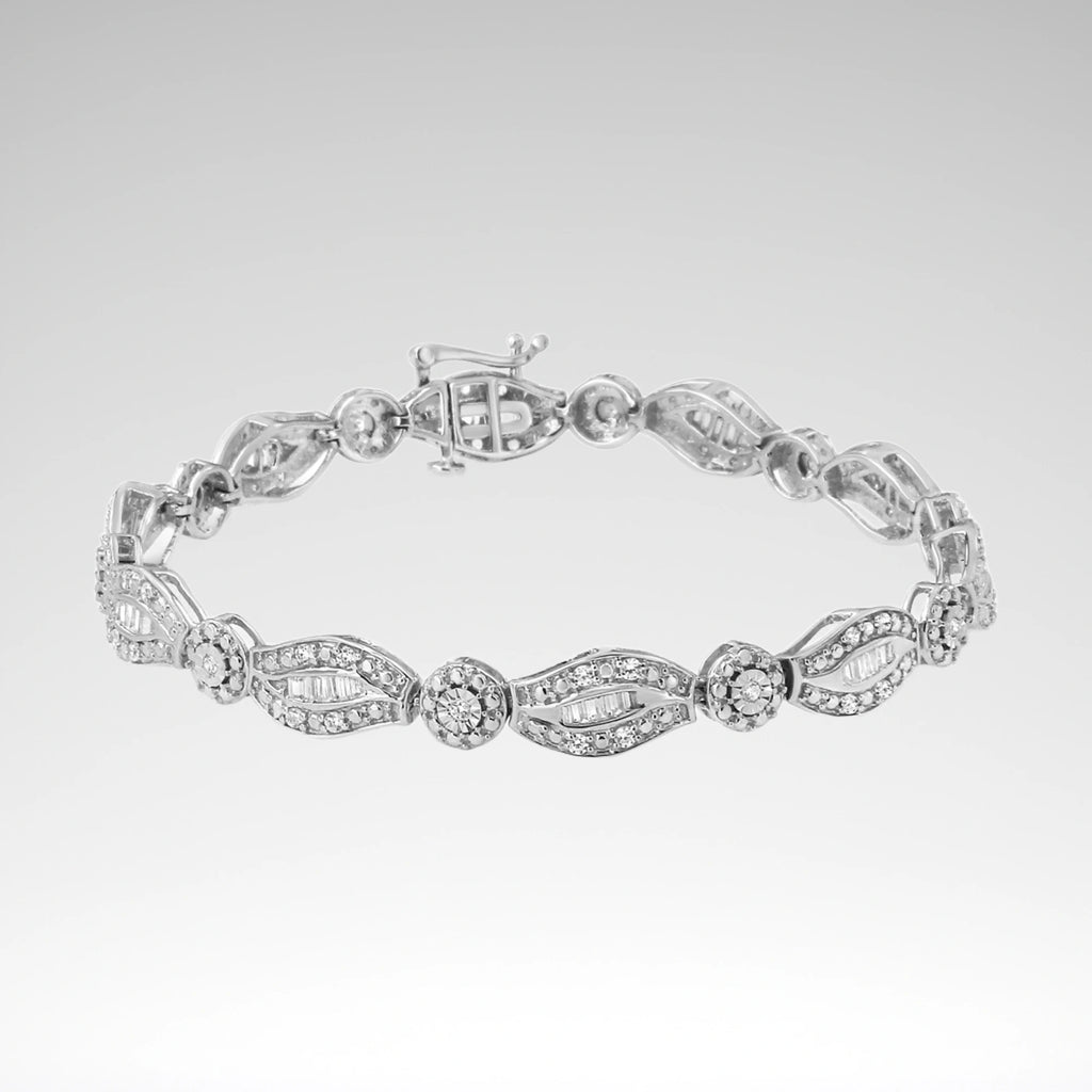 Double Leaf Diamond Link Bracelet – .925 Sterling Silver, 1 cttw