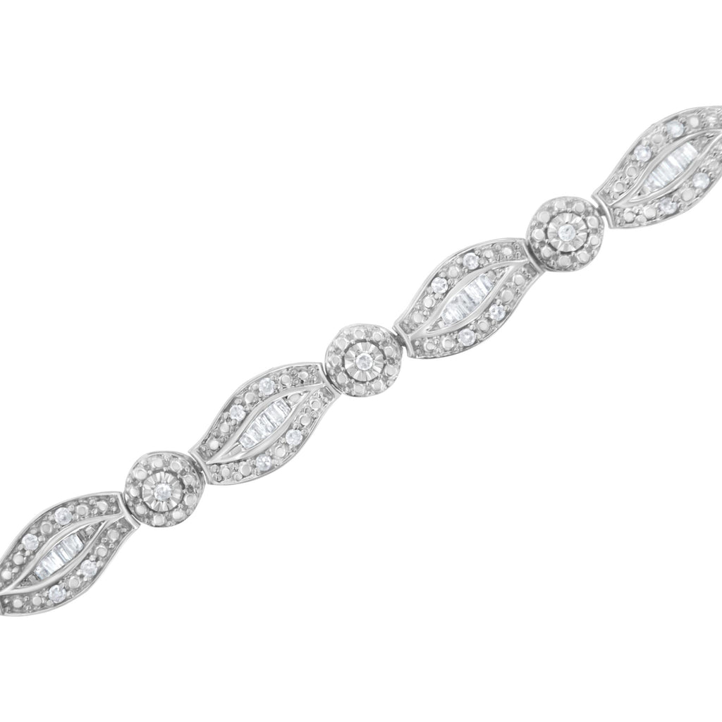 Double Leaf Diamond Link Bracelet – .925 Sterling Silver, 1 cttw