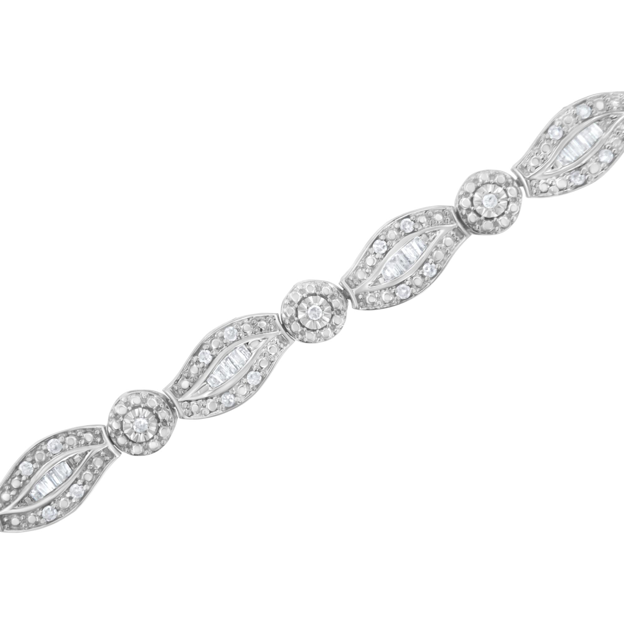 Double Leaf Diamond Link Bracelet – .925 Sterling Silver, 1 cttw