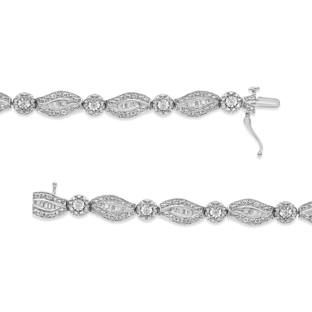 Double Leaf Diamond Link Bracelet – .925 Sterling Silver, 1 cttw