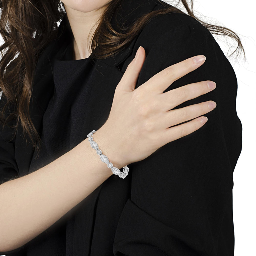 Double Leaf Diamond Link Bracelet – .925 Sterling Silver, 1 cttw