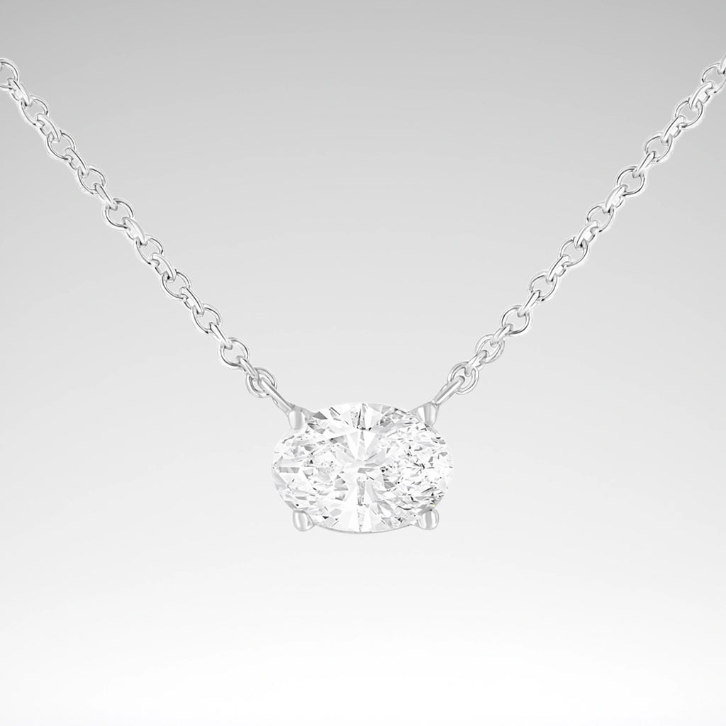 East-West Oval Solitaire Lab-Grown Diamond Pendant Necklace, 10K White Gold, 1/2 cttw