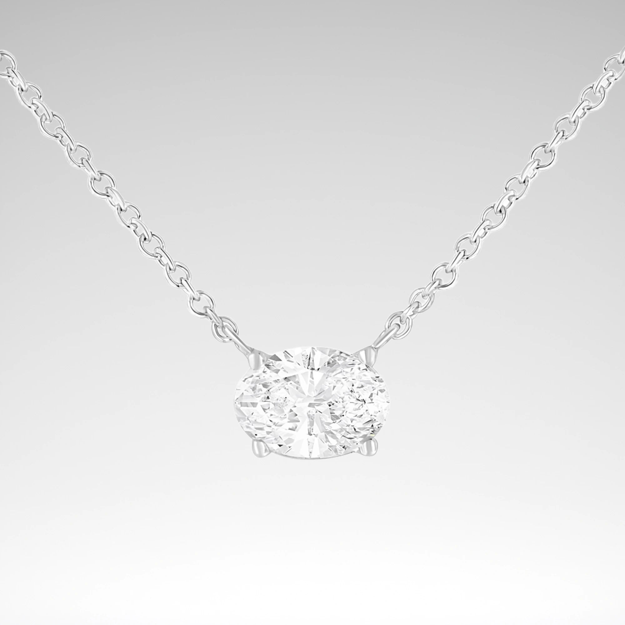 East-West Oval Solitaire Lab-Grown Diamond Pendant Necklace, 10K White Gold, 1/2 cttw