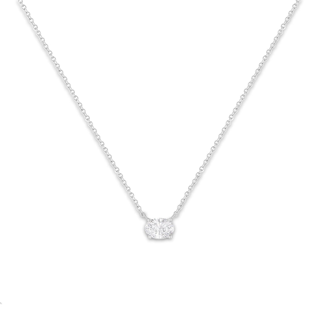 East-West Oval Solitaire Lab-Grown Diamond Pendant Necklace, 10K White Gold, 1/2 cttw