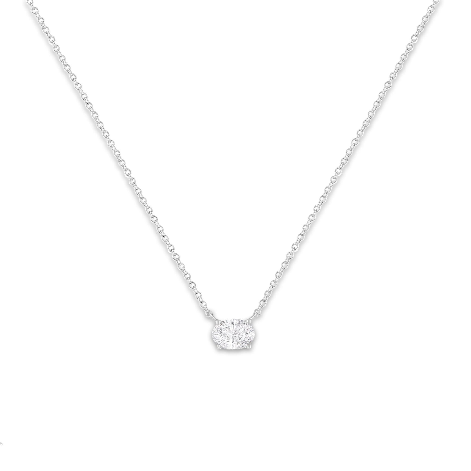 East-West Oval Solitaire Lab-Grown Diamond Pendant Necklace, 10K White Gold, 1/2 cttw