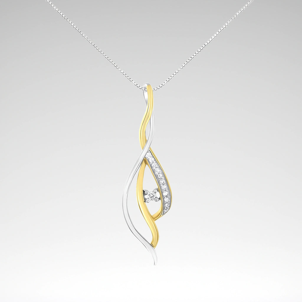 Espira 10K Dual Gold Diamond Spiral Pendant Necklace (1/10 cttw)