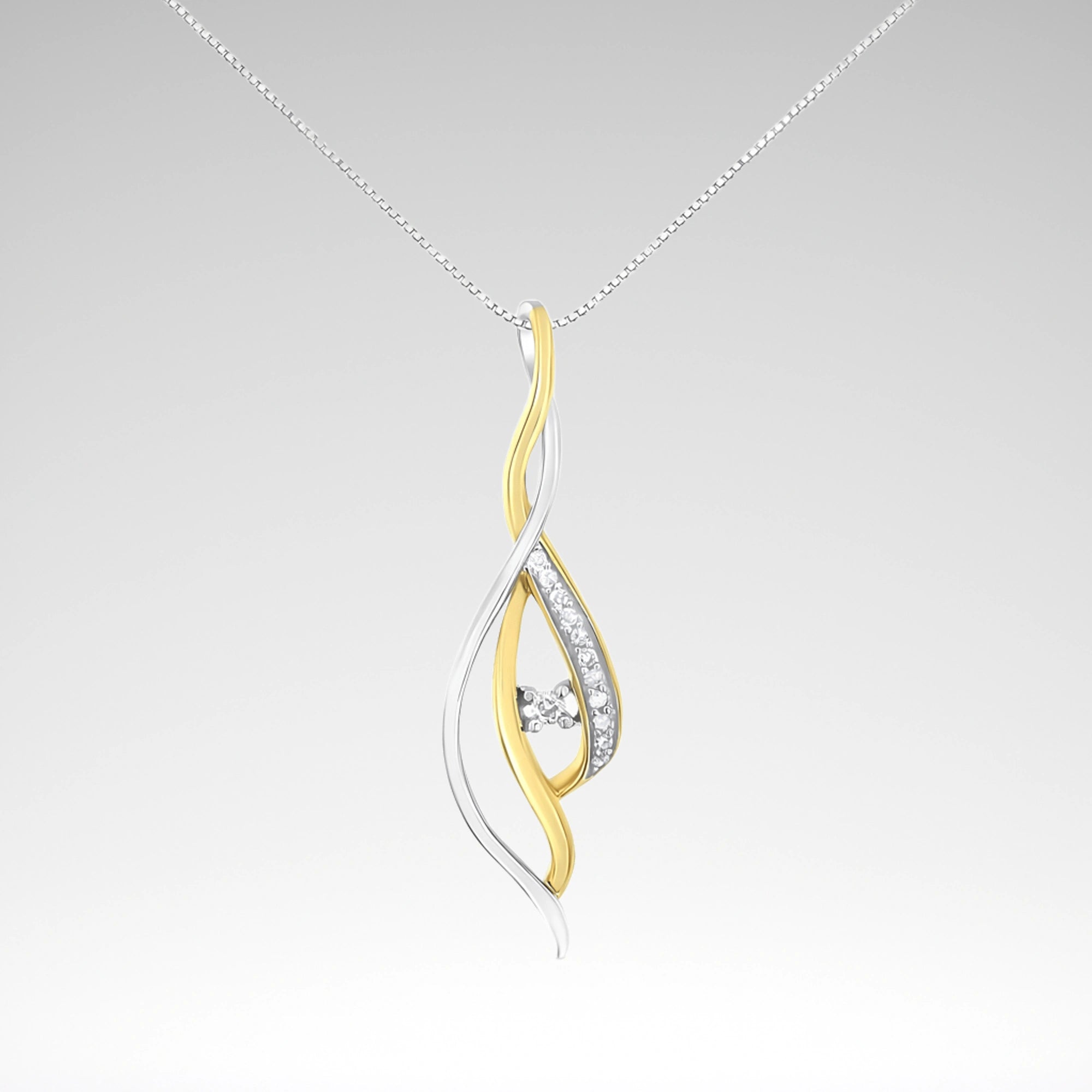 Espira 10K Dual Gold Diamond Spiral Pendant Necklace (1/10 cttw)