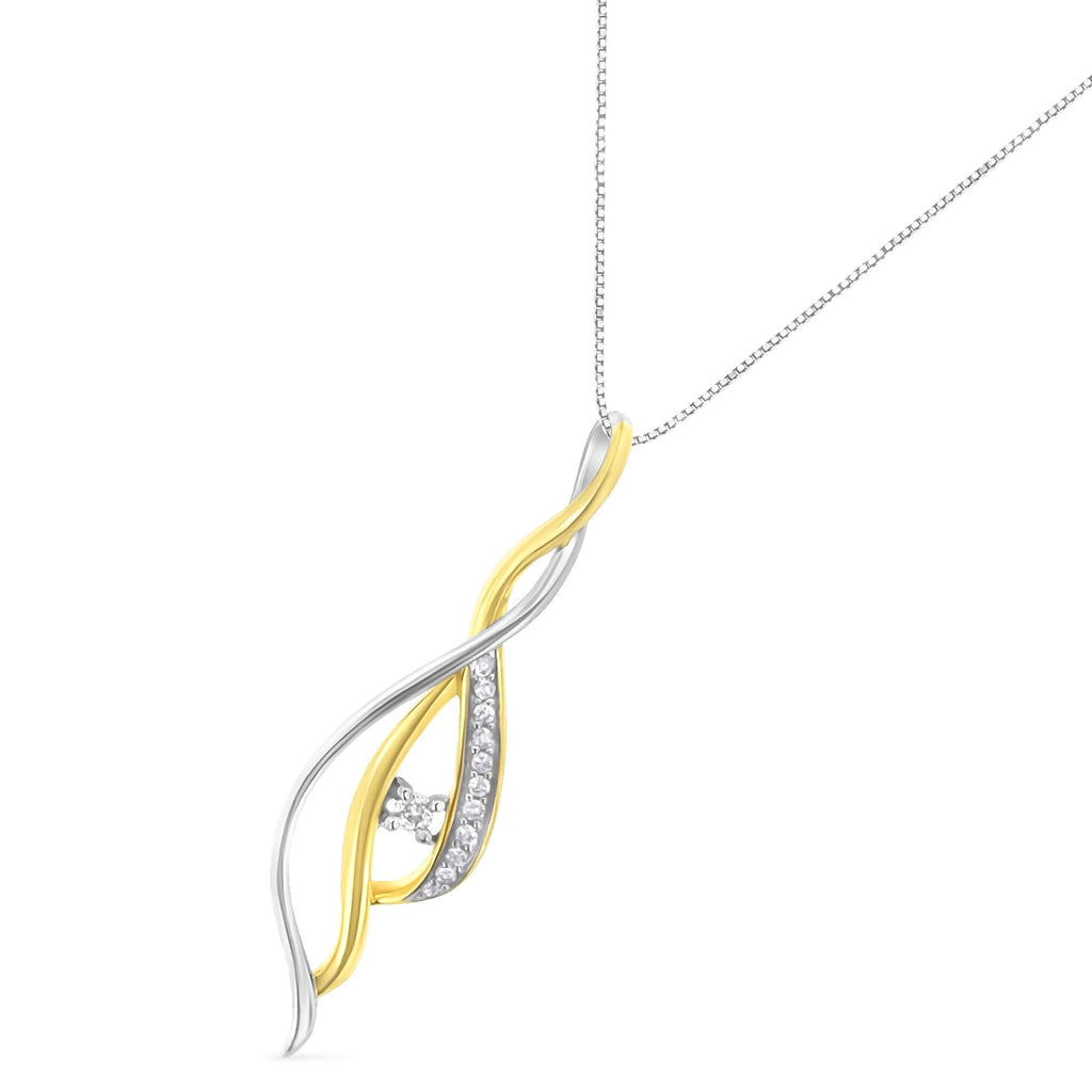 Espira 10K Dual Gold Diamond Spiral Pendant Necklace (1/10 cttw)