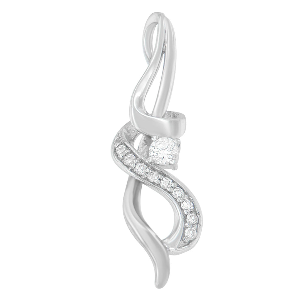Espira Diamond Swirl Pendant Necklace – 10K White Gold, 1/5 cttw