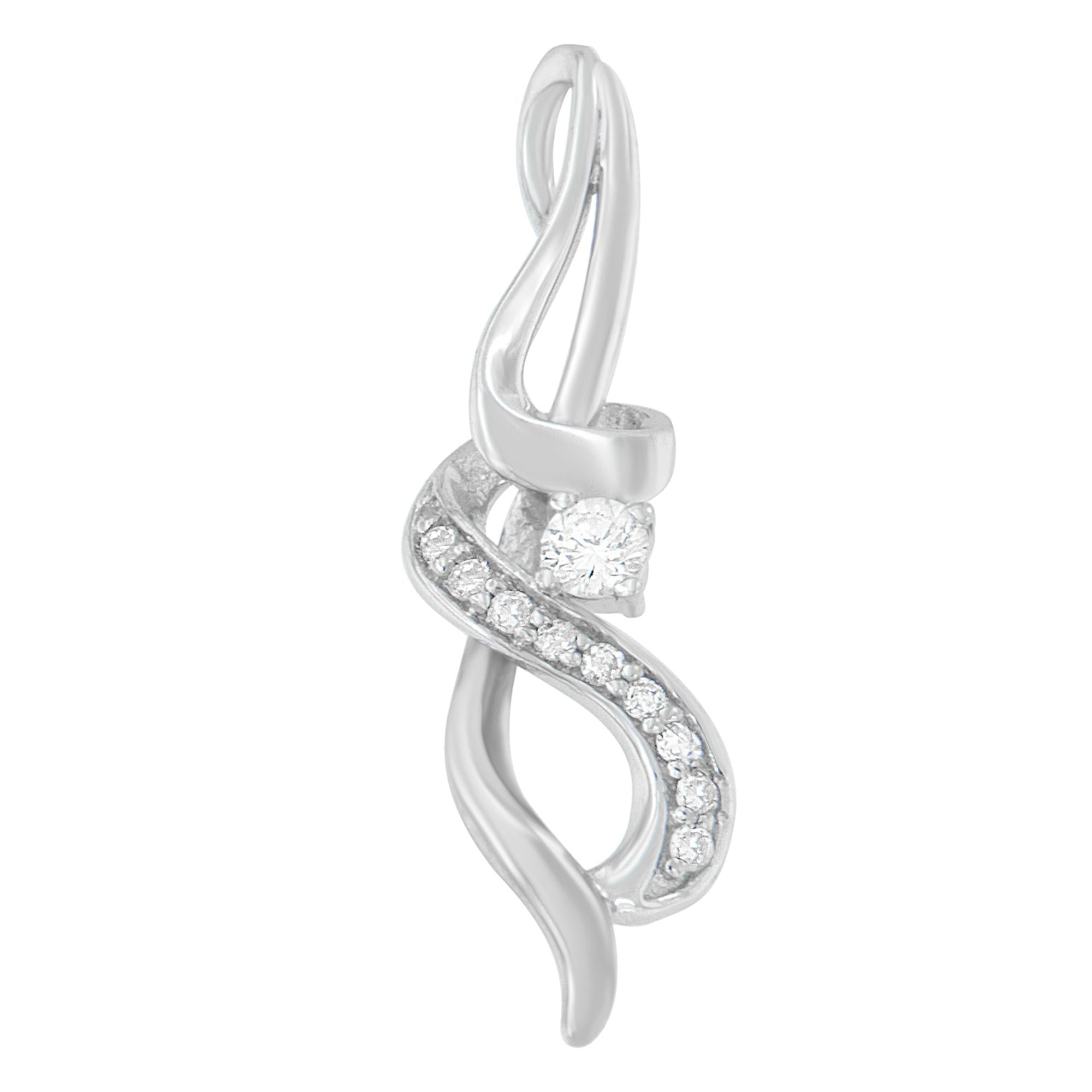 Espira Diamond Swirl Pendant Necklace – 10K White Gold, 1/5 cttw