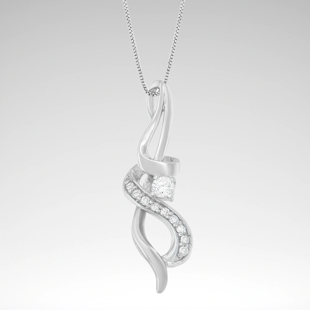 Espira Diamond Swirl Pendant Necklace – 10K White Gold, 1/5 cttw