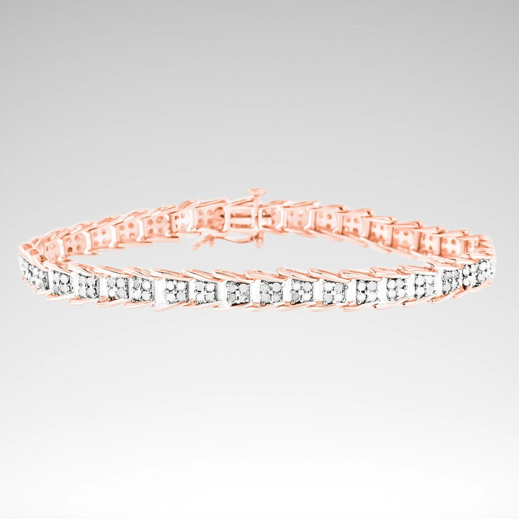 Fan-Shaped Chevron Diamond Tennis Bracelet – .925 Sterling Silver, 2.0 cttw