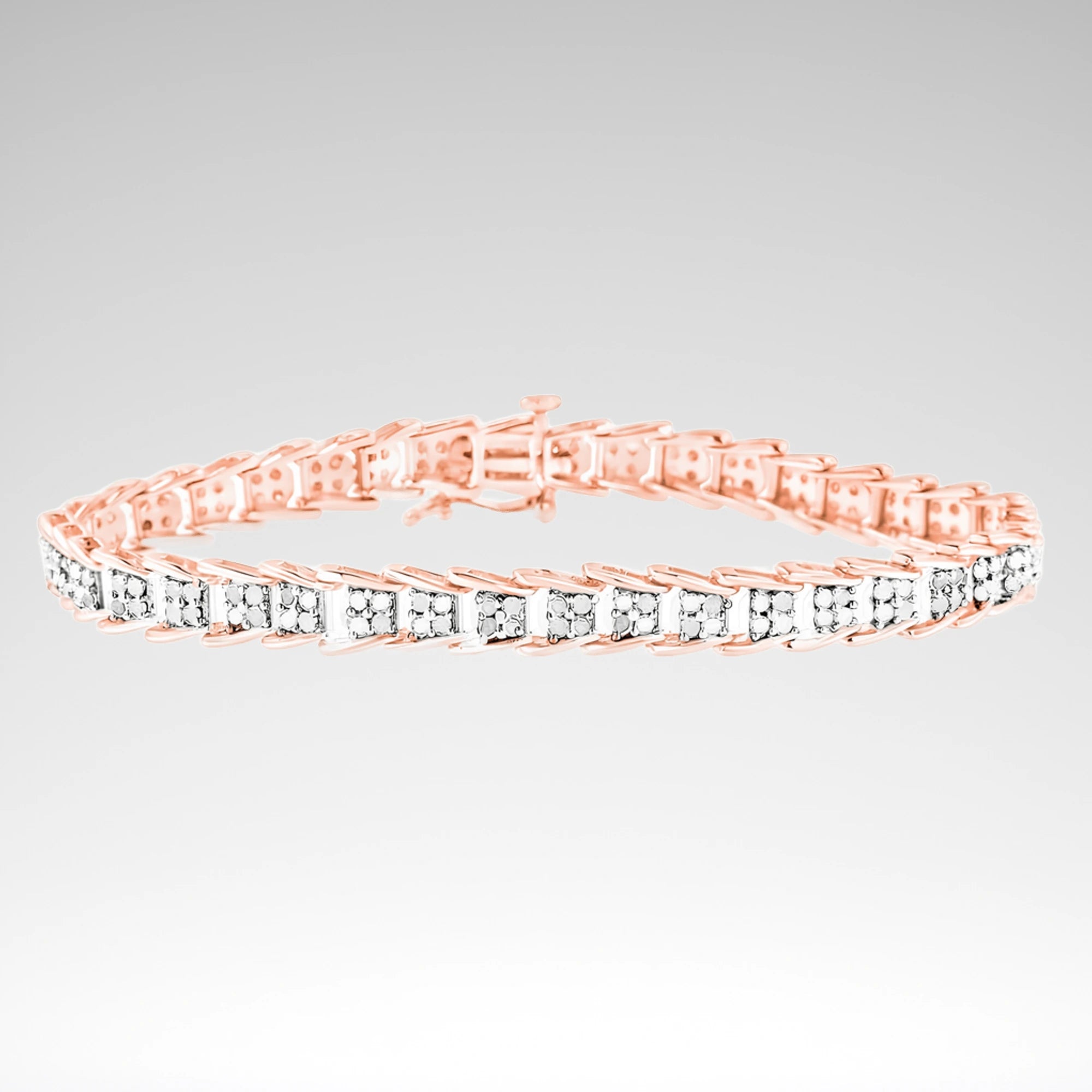 Fan-Shaped Chevron Diamond Tennis Bracelet – .925 Sterling Silver, 2.0 cttw