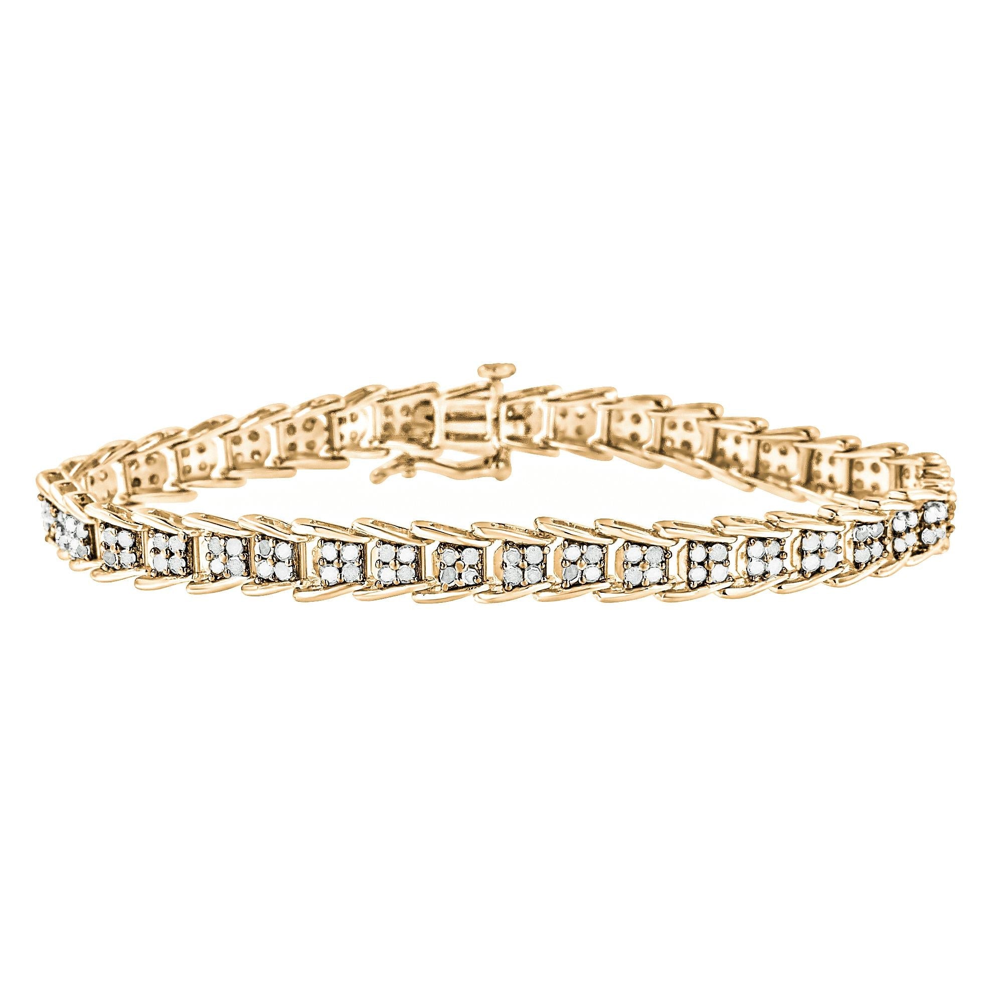 Fan-Shaped Chevron Diamond Tennis Bracelet – .925 Sterling Silver, 2.0 cttw