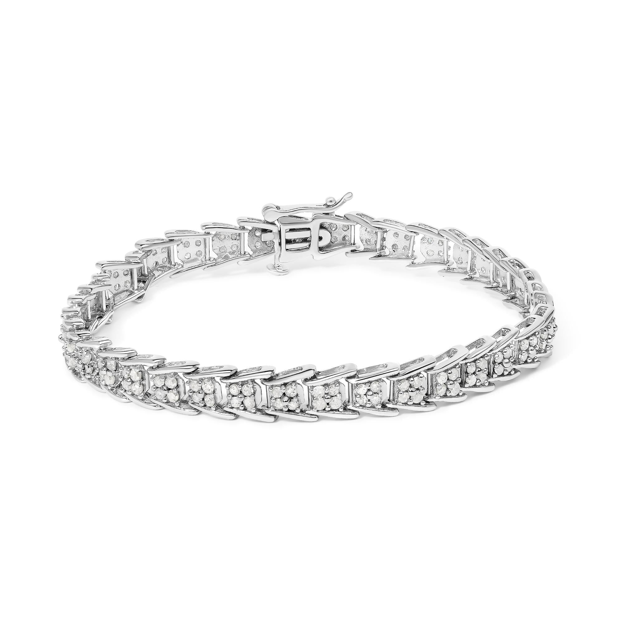 Fan-Shaped Chevron Diamond Tennis Bracelet – .925 Sterling Silver, 2.0 cttw