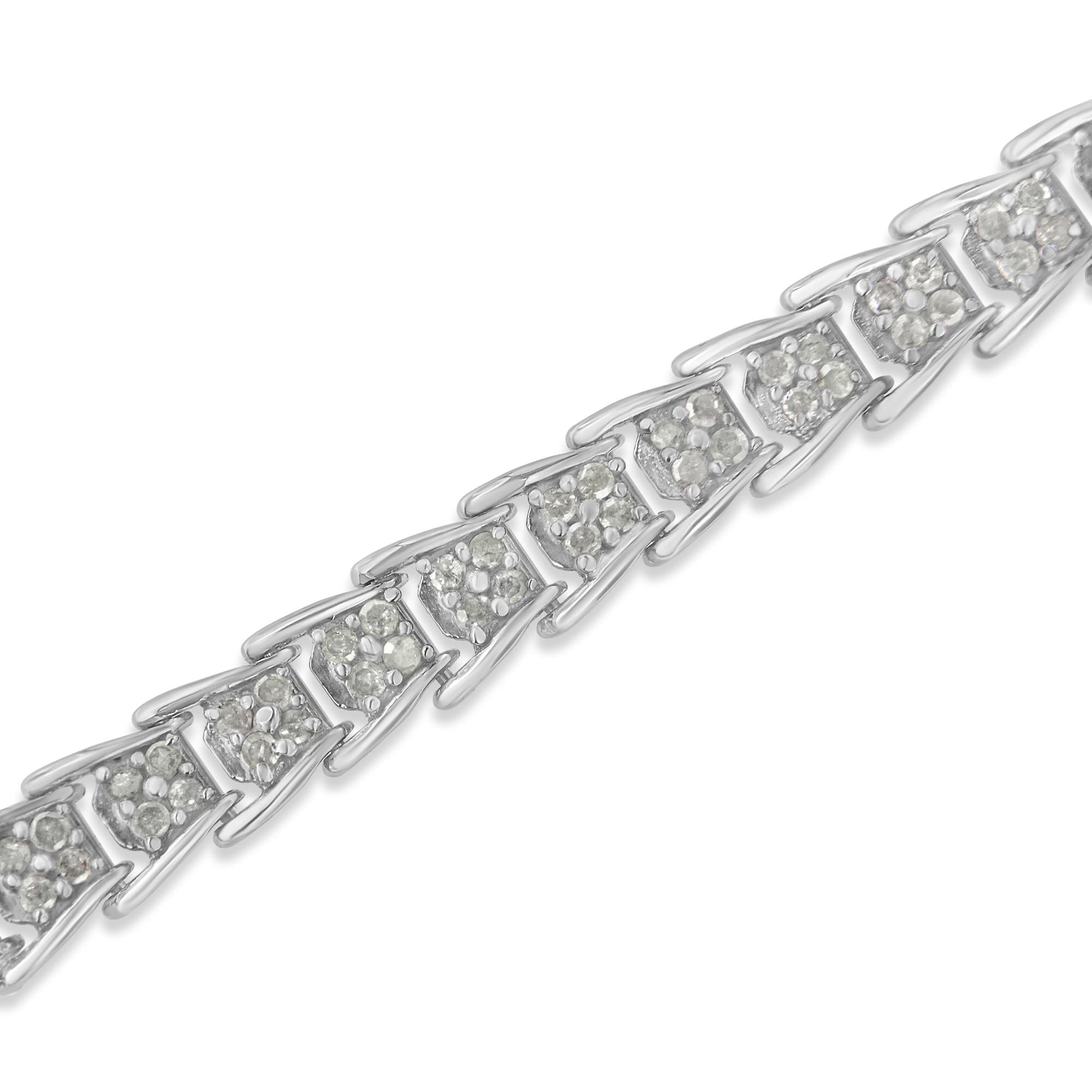 Fan-Shaped Chevron Diamond Tennis Bracelet – .925 Sterling Silver, 2.0 cttw