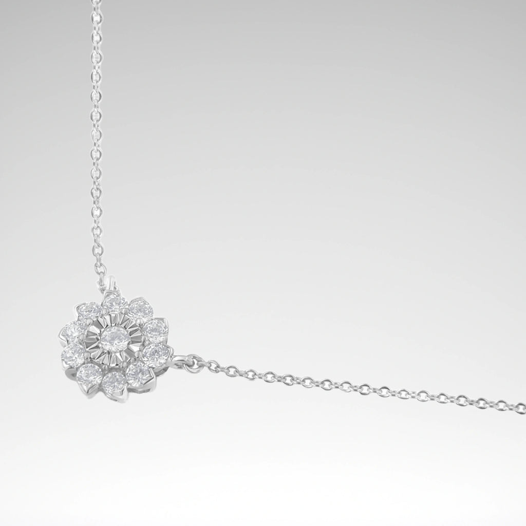 Flower Cluster Diamond Pendant Necklace – .925 Sterling Silver, 1/2 cttw