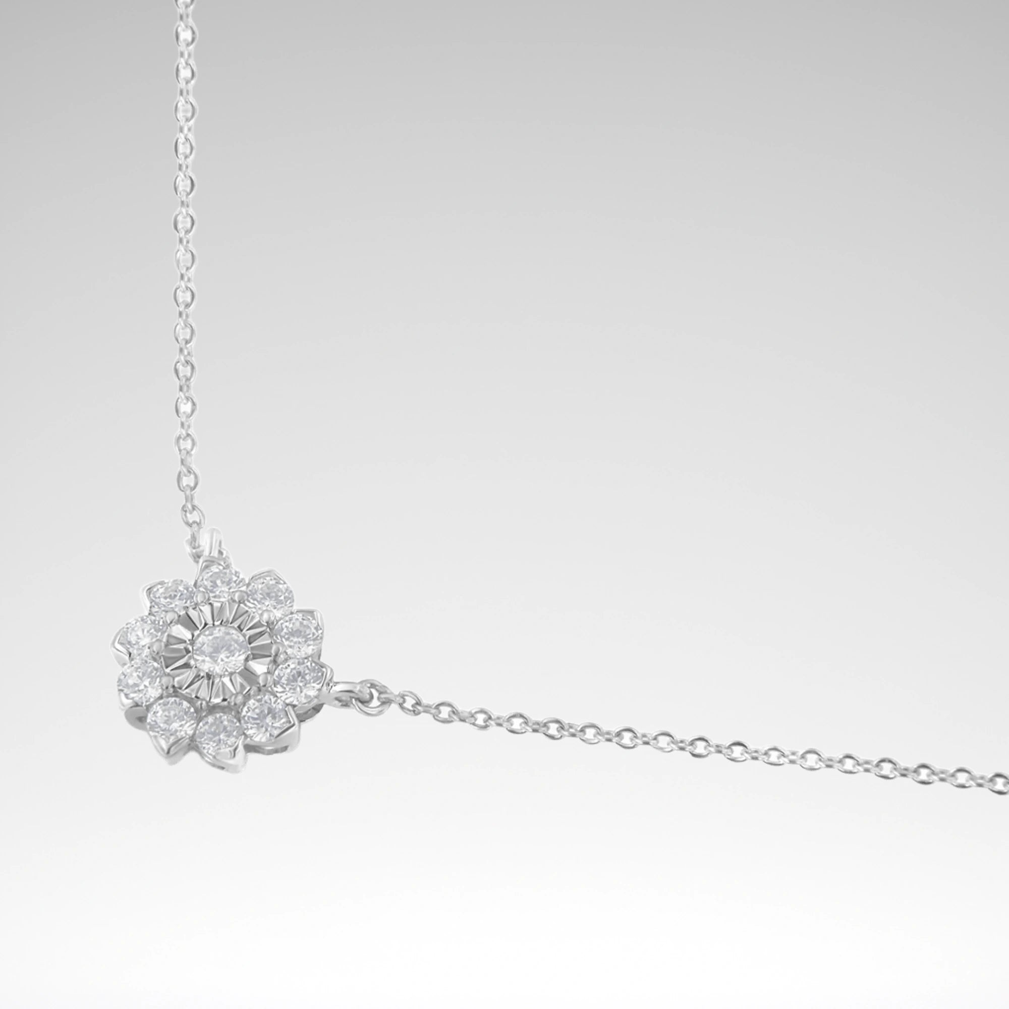 Flower Cluster Diamond Pendant Necklace – .925 Sterling Silver, 1/2 cttw