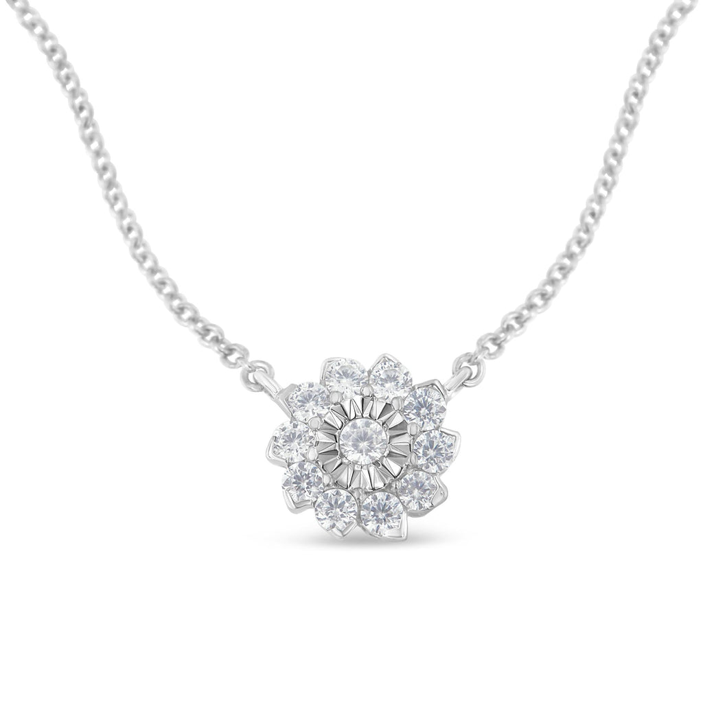 Flower Cluster Diamond Pendant Necklace – .925 Sterling Silver, 1/2 cttw