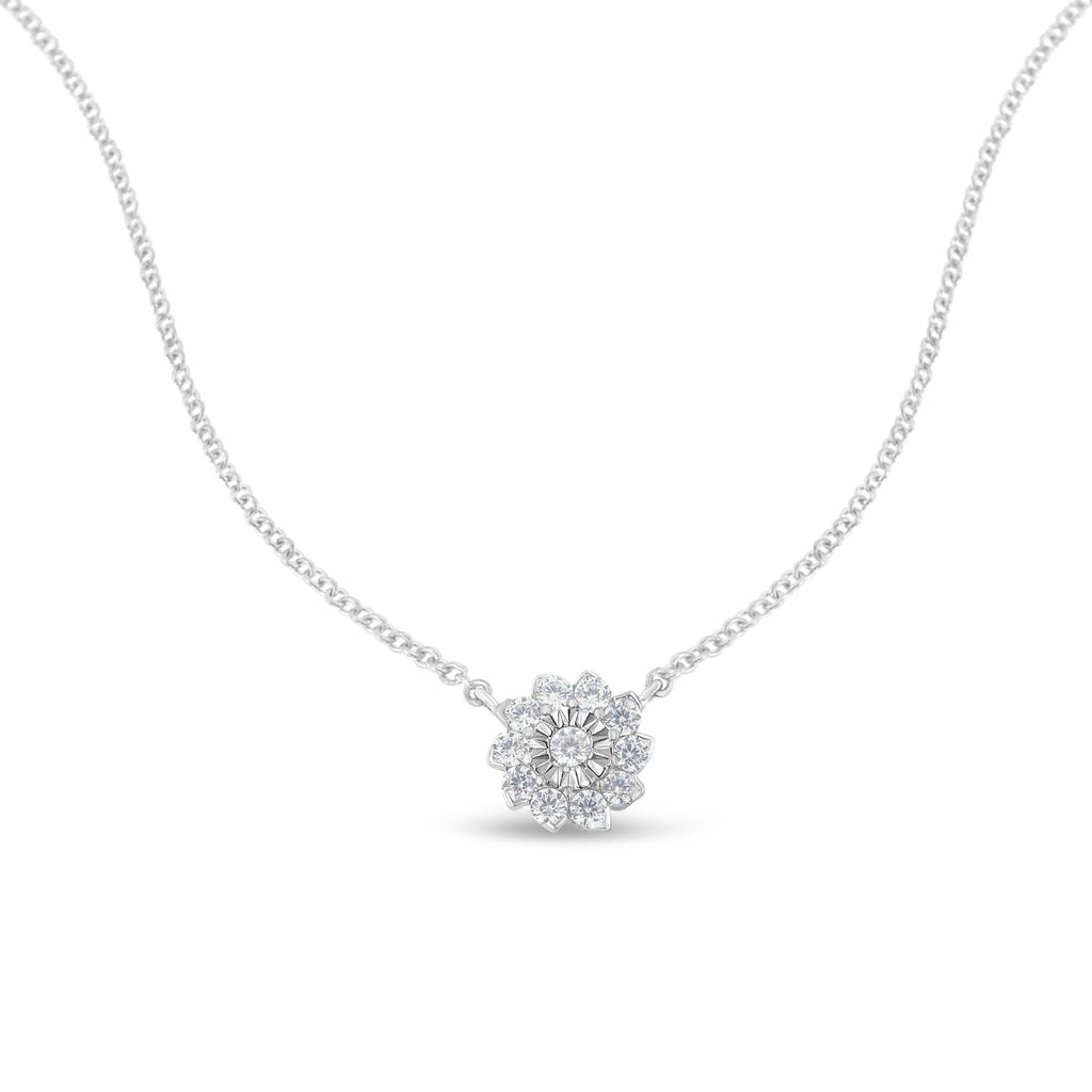 Flower Cluster Diamond Pendant Necklace – .925 Sterling Silver, 1/2 cttw