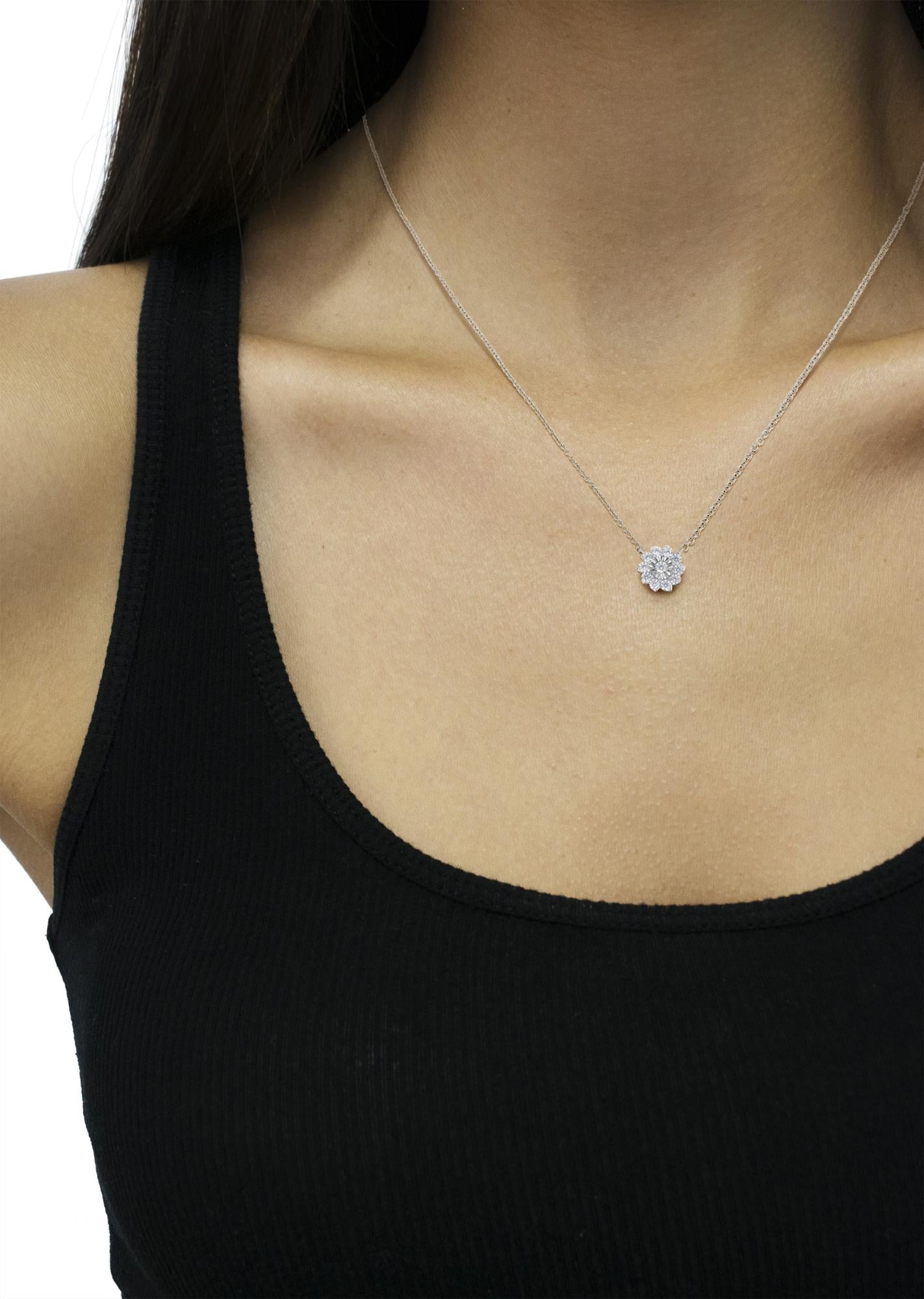 Flower Cluster Diamond Pendant Necklace – .925 Sterling Silver, 1/2 cttw