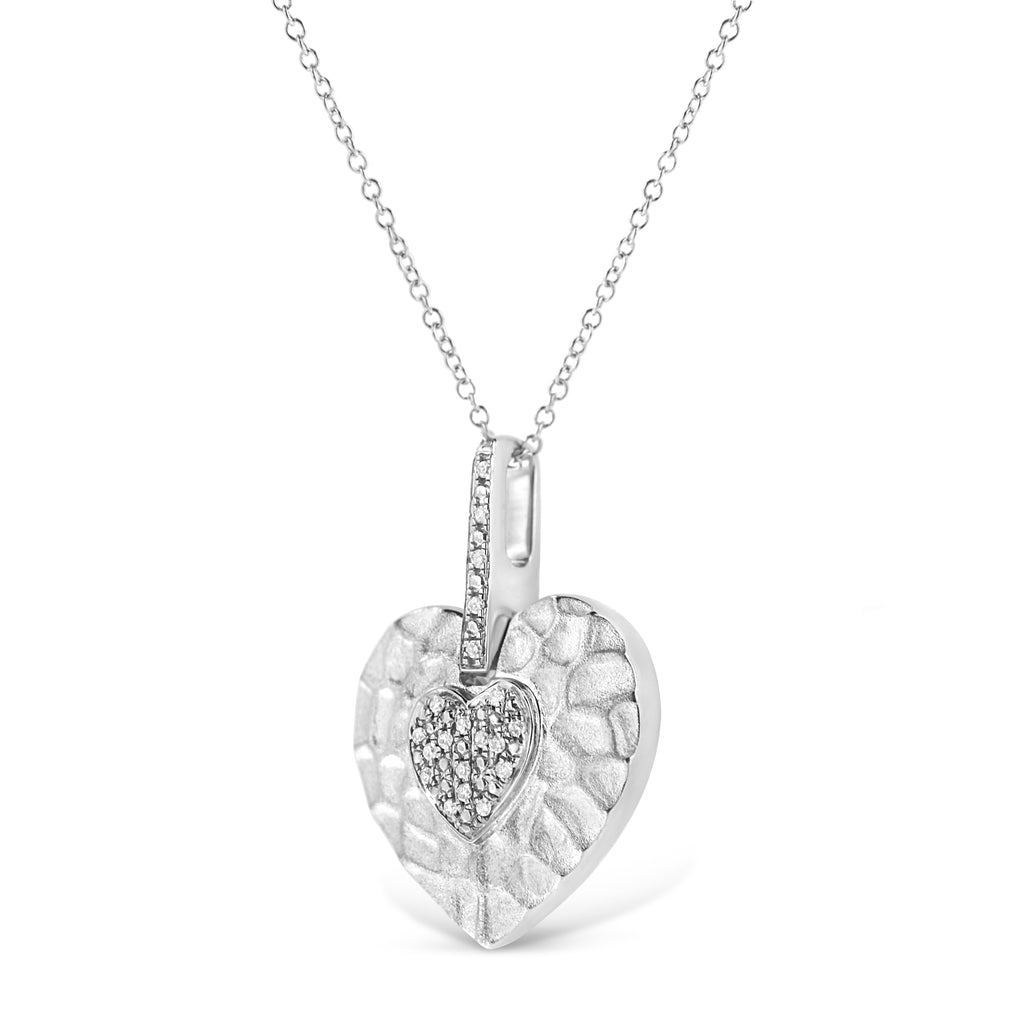 Heart-Shaped Diamond Pendant Necklace – .925 Sterling Silver, Pavé Diamond Accents